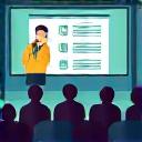 プレゼンテーションを行う人物と聴衆のイラスト